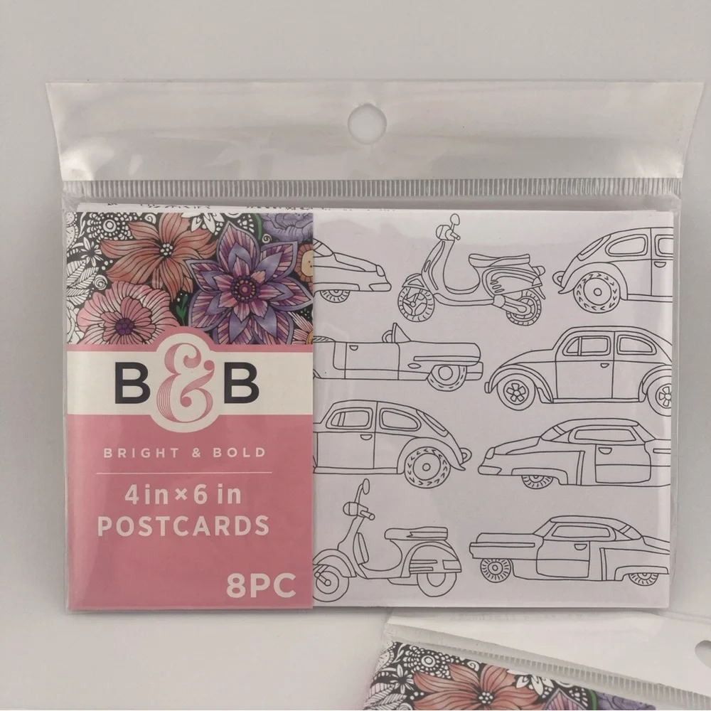 Adult Coloring Stationary Set Post Cards Notepads 8 Packs Flowers Animals Shells
